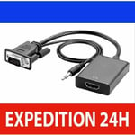 Câble Adaptateur Convertisseur VGA mâle Vers HDMI Femelle Sortie 1080 P HD+Audio TV AV HDTV