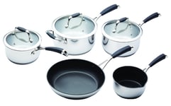 KitchenCraft MasterClass Induction Ready Pan Set Including Non Stick Milk Pan and Non Stick Saute Pan, Stainless Steel, 5 Pieces