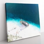 Stranded Ship on a Beach in Haiti Modern Canvas Wall Art Print Ready to Hang, Framed Picture for Living Room Bedroom Home Office Décor, 50x50 cm (20x20 Inch)