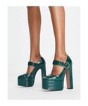ASOS DESIGN Womens Preppy mary jane platform high shoes in green croc - Dark Green - Size UK 8