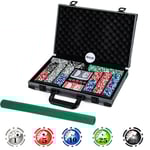 Pokerset med 400 lasermarker & 2 spelkort & 5 tärningar & dealerknappar i aluminium pokerfodral