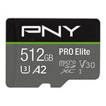 PNY PRO Elite Carte mémoire microSDXC 512 Go + Adaptateur SD, Vitesse de Lecture jusqu'à 100 Mo/s, Vitesse d'écriture jusqu'à 90 Mo/s, Classe 10 UHS-I, U3, A2 App Performance, V30 pour la vidéo 4K