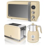 Swan Cream Digital Microwave, Retro Kettle with Temperature Dial & 2 Slice Toaster
