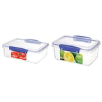 Sistema 1700 KLIP IT Food Storage Container Clear with Blue Clips 2 Litre & KLIP IT Food Storage Container | Stackable Food Prep Container with Lid | 1 L | BPA-Free | Blue Clips | 1 Count