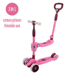 YL2SC 3 in 1 Children Scooter Trolley Foldable Cartoon Pictures Adjustable Height with LED Light Up Wheels And Rotatable Seat for Boys And Girls 3-14,Pink