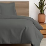 Pizuna Coton peigné Ensemble de Housse de Couette 140x200 cm 1 Personne Gris foncé, 100% Coton Longue Tige 400 Fils Armure Satin, Housse de Couette de Luxe avec Fermeture à Boutons Gris foncé