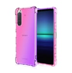 FANFO® Case for Sony Xperia 5 II, Gradient Color Transparent Ultra Slim Anti Smudge Silicone Soft Shockproof TPU Reinforced Corners Protection Phone Cover, Pink/Purple