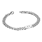 Armband i Rostfritt Stål 316L i Silver Färg - Pansarlänk med Vita/Klara Glittrande Cubic Zirconia - 7 mm Silver