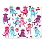 Pink Animal Collection of Valentine Day Sock Monkeys Valentines Home School Game Player Computer Worker MouseMat Mouse Padch