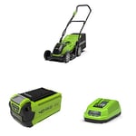 Greenworks Tools Battery-Powered Lawnmower G40LM35 (Li-Ion 40V 35cm Cutting Width, Upto 500m² 2in1 Mulching & Mowing 40L Grass Box, 5Central Cutting Height Adjustments with 2x2Ah Batteries & Charger)