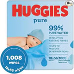 Huggies Pure, Baby Wipes, 18 Packs (1008 Wipes Total) - 99 Percent Pure Water