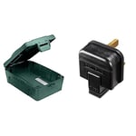 Masterplug Weatherproof Electric Box for Outdoors, 345 x 220 x 126.5 mm, Green & Masterplug HDPT13B-MP Heavy Duty 13 Amp Rewireable Plug, 57.5 x 48 mm, Black