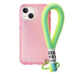 case&me Coque Transparente avec Cordon pour iPhone 14 Plus, Cordon Multi-usages Amovible, Coque Fashion, Rose