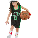 Boston Celtics #11 Kids Basketball Jerseys Suit, Basketball Fan Boys Girls Summer Training Jersey Suit, Summer 2 Pcs Vest and Shorts Set-black-3XS