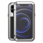 LOVE MEI For iPhone 12 mini Case, Aluminum Metal Gorilla Glass Waterproof Shockproof Military Heavy Duty Sturdy Protector Cover Hard Case for iPhone 12 mini (12 mini, Silver)