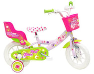 Vélo ATLAS 12'' Fille Vélo Pink Bloom équipé de 1 Frein, Panier Avant, Porte poupée arrière, Garde boues, Carter et stabilisateurs, Rose Pastel