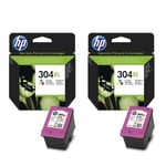 2x Original HP 304XL Colour Ink Cartridges For ENVY 5010 Inkjet Printer