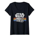 Womens Star Wars Millennium Falcon 77 Retro Lines Logo V-Neck T-Shirt