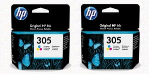 2x HP Original 305 Colour Ink Cartridges For ENVY 6032e Inkjet Printer, 3YM60AE
