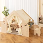 6-in-1 Kids Playhouse Wooden Toddler Montessori Playhouse Indoor Large Play Tent