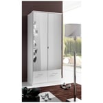Armoire penderie DINGLE 2 portes miroirs 2 tiroirs largeur 91 blanche