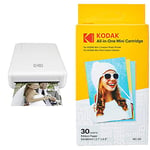 Kodak Mini 2 HD Wireless Mobile Instant Photo Printer with 4Pass Patented Printing Technology - White & Mini 2 Photo Printer Cartridge MC All-in-One Paper and Color Ink Cartridge Refill 30 Pack