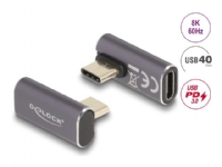 Delock - USB-adapter - 24 pin USB-C (hane) vänstervinklad till 24 pin USB-C (hona) - USB 3.2 Gen 2 / DisplayPort 1.4 /Thunderbolt 3 - 20 V - 5 A - 8K60Hz stöd, Stöd för Power Delivery 3.0, Fast Charging up to 100W, upp till 40 Gbps dataöverföringshastighet - antracit