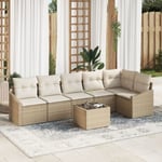 Trädgårdsoffset 7-delar Beige Poly Rattan, Tyg Utomhussoffa
