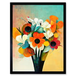Modern Abstract Oil Paint Vibrant Summer Flower Bouquet In Vase Art Print Framed Poster Wall Decor 12x16 inch