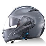 Bluetooth Casques Moto intégrés,Anti-Glare Full Face Modulable Double visières modulaire vélo Casques Motorcross Intercom Casque ECE Homologué A,XL