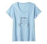 Womens Bored Cat disagrees with Hay Fever Funny Allergy V-Neck T-Shirt