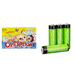 Hasbro Gaming Classic Operation Game, Electronic Board Game with Cards, Indoor Game for Kids Ages 6 and Up & Amazon Basics AA Rechargeable Batteries, Pre-charged - Pack of 4 (Appearance may vary)