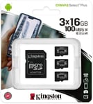 3 x Kingston Micro SD 16GB SDHC Memory Card Mobile Phone Class 10 + SD ADAPTER
