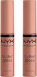 NYX Professional Make up Butter Gloss, Non-Sticky Lip Gloss, Madeleine, Duo Pack