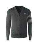 Fred Perry Mens Tipped Sleeve Graphite Marl Grey Button-Up Cardigan - Size Medium