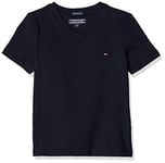 Tommy Hilfiger - Boys Essential Cotton V Neck T Shirt - Band Collar - Tommy Hilfiger Kids - Boys T Shirt - 100% Organic Cotton - Blue - 10 Years
