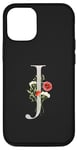 Coque pour iPhone 15 Pro Lettre J florale en titane noir personnalisable