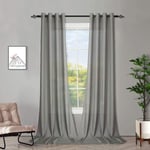 Melodieux 2 Panel Faux Linen Voile Net Curtains Semi Sheer Ring Top Drapes for Bedroom, Living Room, Window - Grey, 55 x 72 inch drop (140 x 183cm)