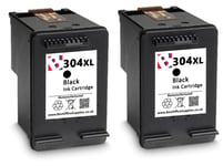 2 x 304XL Black Refilled Ink Cartridges For HP Envy 5020 Printers