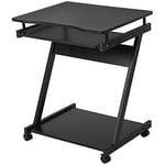 HOMCOM Bureau Informatique Roulant - Bureau Mobile - Table d'ordinateur - Tablette coulissante Clavier + étagère - Noir