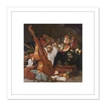 Grueber Still Life Musical Instruments Painting 8X8 Inch Square Wooden Framed Wall Art Print Picture with Mount