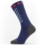 SealSkinz Sealskinz Waterproof Warm Weather Mid Length Socks with Hydrostop - Navy / Grey Red Large Navy/Grey/Red