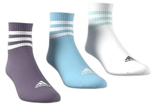 adidas Unisex 3-Stripes Cushioned Sportswear Mid-Cut 3 Pairs Ankle Socks, shadow violet/light aqua/white/semi flash aqua, L
