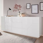 Buffet salon cuisine 220x40cm blanc meuble 4 portes 3 tiroirs Mavis