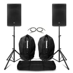 Pair 12" PA System Speakers with Stands & Bags Mobile DJ Band Stage 600W RMS