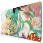Hatsune_Mi-ku Japanese Anime Style Large Gaming Mouse Pad Desk Mat Long Non-Slip Rubber Stitched Edges Mice Pads 15.8x29.5 in