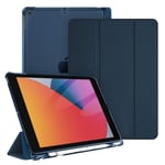 FINTIE Case for iPad 9th Generation 2021/ 8th Generation 2020 / 7th Generation 2019, 10.2-inch Slim Shell Cover with Translucent Frosted Back Cover w/Pencil Holder, Auto Wake/Sleep, Navy