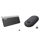 Logitech K780 Multi-Device Wireless Keyboard - Dark Grey/White & Pebble Wireless Mouse, Bluetooth or 2.4 GHz with USB Mini-Receiver, Silent, Slim Computer Mouse with Quiet Click - Graphite/Black