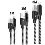 Mfi Certified Phone Charger Multiple Sizes And Fast Charging Nylon Braided Cable【3 Pack - 1/2/3 M】Compatible With Iphone Xs X 8 8 Plus 7 7 Plus