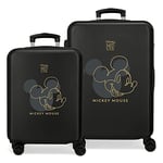 Disney Mickey Outline Suitcase Set Black 55/65 cm Rigid ABS Side Combination Lock 91L 6 kg 4 Double Wheels, Black/White, Suitcase Set